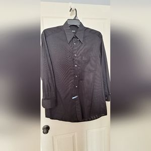 Hugo Boss Mens Black Long-Sleeve Button Collar Shirt Size 16 32/33 100% cotton